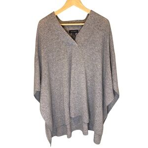 Halogen Women's 100% Cashmere Asymmetrical V-Neck Poncho Gray One Size